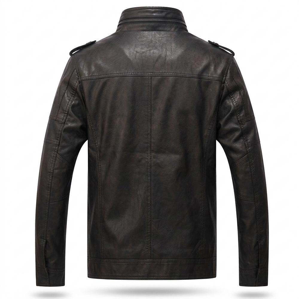 Mens Outlet House - Nisen | Velvet-Lined Stand-Collar Leather Jacket Men