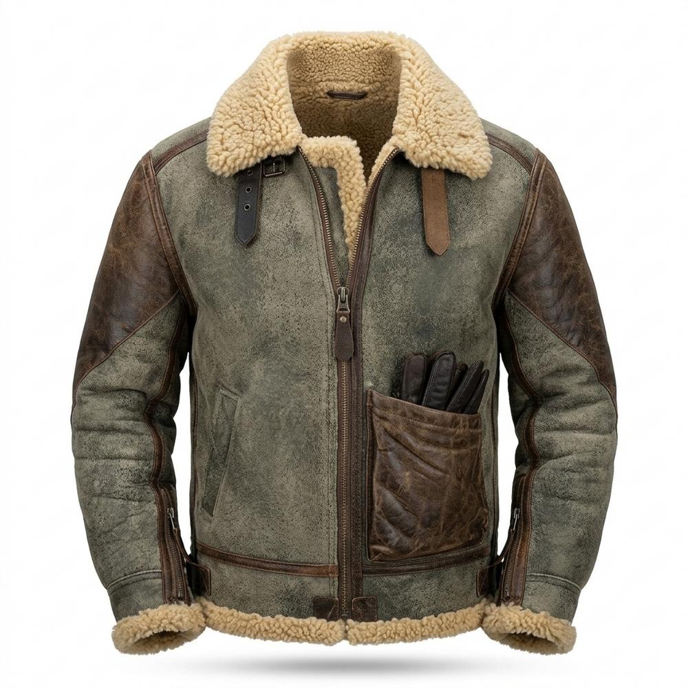 Mens Outlet House - Romel | Shearling-Lined Two-Tone Leather Jacket Men