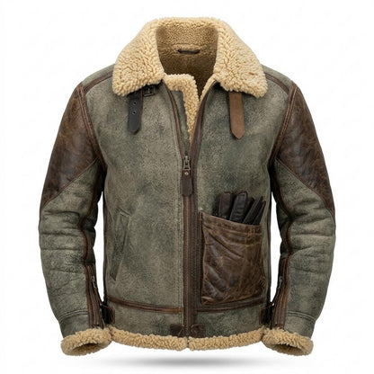 Mens Outlet House - Romel | Shearling-Lined Two-Tone Leather Jacket Men