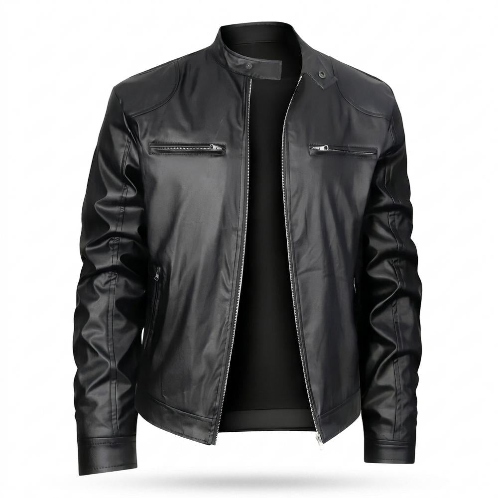Mens Outlet House - Rufil | Zip-Up Stand-Collar Leather Jacket Men