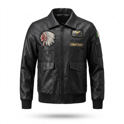Mens Outlet House - Vinor | Patched Zip-Up Leather Jacket Men