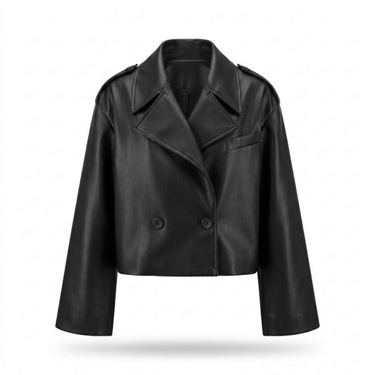 Mens Outlet House - Zidov | Double-Breasted Cropped Leather Jacket Women