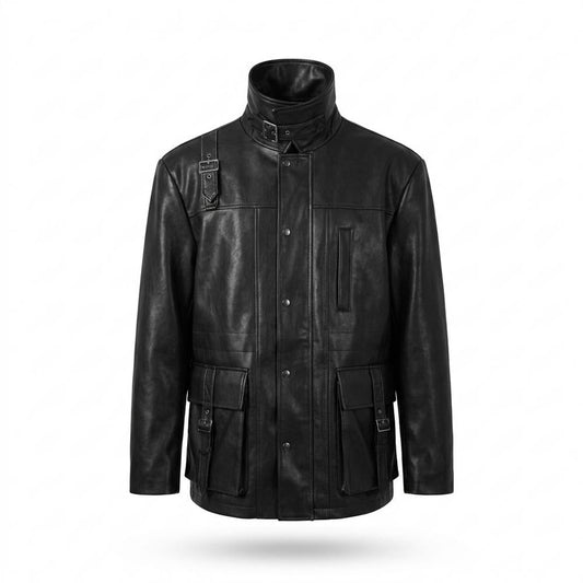 Mens Outlet House - Arlin | Multi-Pocket Buckled Leather Jacket Men