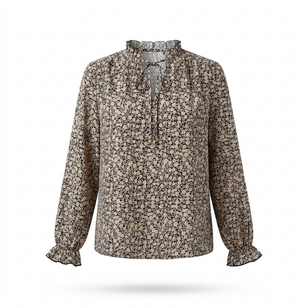 Mens Outlet House - Zetor | Floral-Print Ruffle-Neck Blouse Women