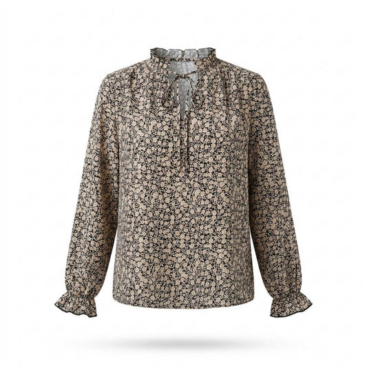 Mens Outlet House - Zetor | Floral-Print Ruffle-Neck Blouse Women