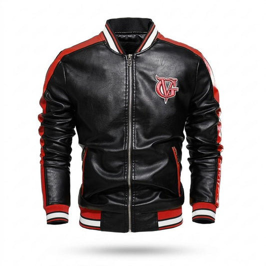 Mens Outlet House - Yorel | Zip-Up Striped-Trim Leather Jacket Men