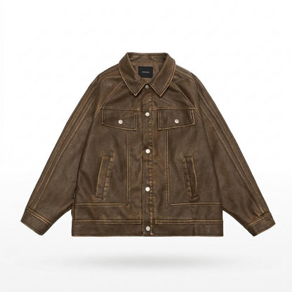 Mens Outlet House - Kamor | Button-Front Distressed-Finish Leather Jacket Unisex