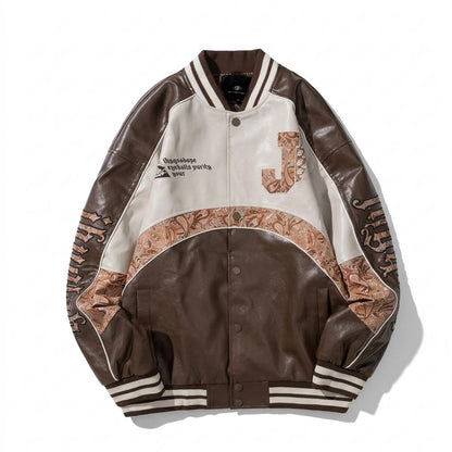 Mens Outlet House - Manal | Faux-Leather Embroidered Jacket Unisex