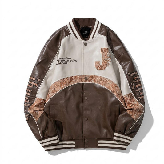 Mens Outlet House - Manal | Faux-Leather Embroidered Jacket Unisex
