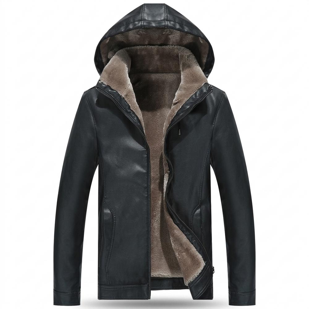 Mens Outlet House - Dahal | Hooded Velvet-Lined Leather Jacket Men