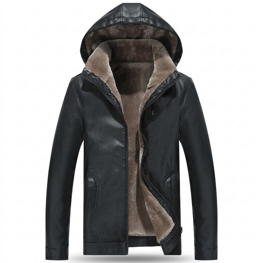 Mens Outlet House - Dahal | Hooded Velvet-Lined Leather Jacket Men
