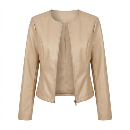 Mens Outlet House - Sakar | Collarless Zip-Up Leather Jacket Women