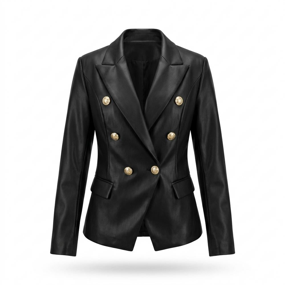 Mens Outlet House - Movum | Double-Breasted Faux-Leather Blazer Women