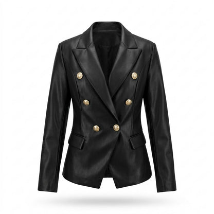 Mens Outlet House - Movum | Double-Breasted Faux-Leather Blazer Women
