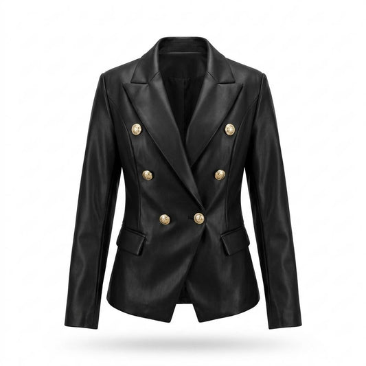 Mens Outlet House - Movum | Double-Breasted Faux-Leather Blazer Women