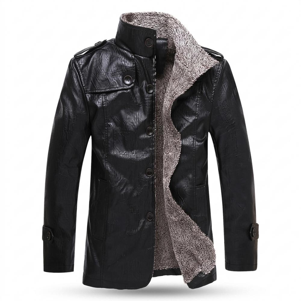 Mens Outlet House - Rilan | Fleece-Lined Button-Up Leather Jacket Men