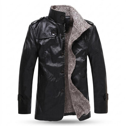 Mens Outlet House - Rilan | Fleece-Lined Button-Up Leather Jacket Men
