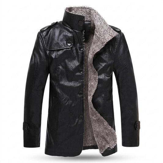 Mens Outlet House - Rilan | Fleece-Lined Button-Up Leather Jacket Men
