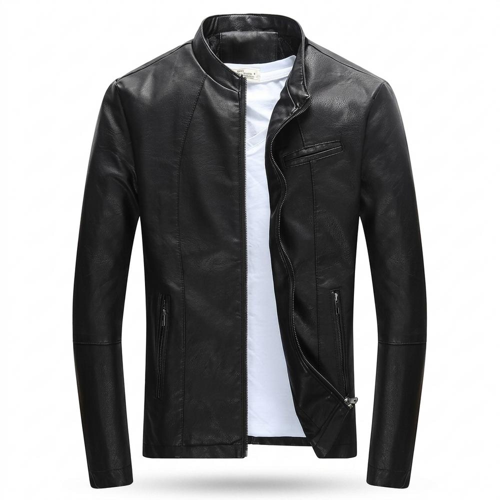 Mens Outlet House - Karev | Slim-Fit Stand-Collar Leather Jacket Men