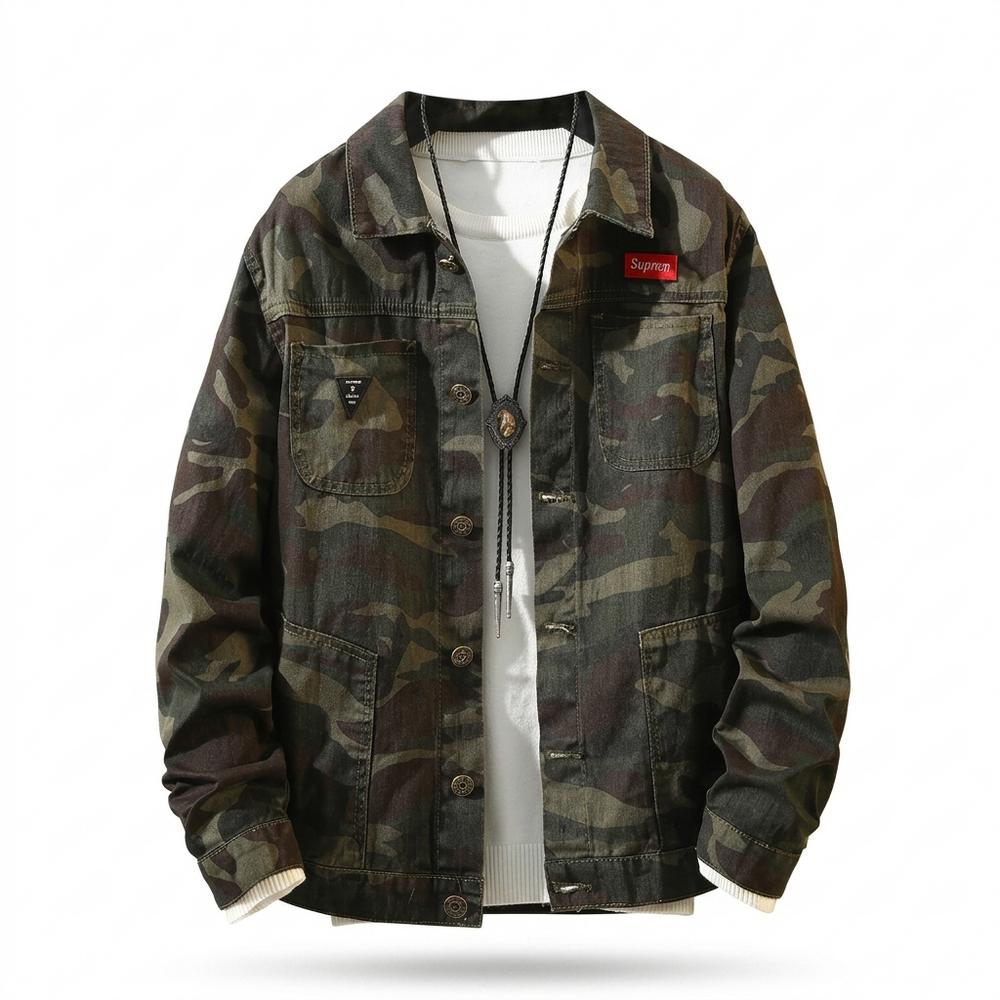 Mens Outlet House - Ralev | Camouflage Button-Front Denim Jacket Men