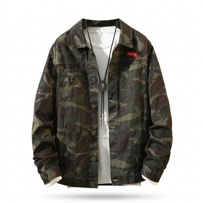 Mens Outlet House - Ralev | Camouflage Button-Front Denim Jacket Men