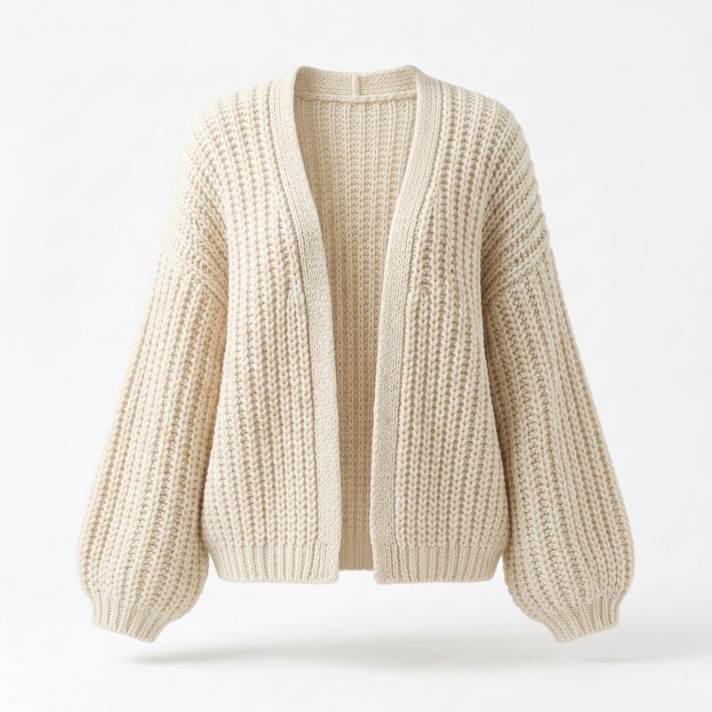 Mens Outlet House - Ravin | Rib-Knit Balloon-Sleeve Knit Cardigan Women