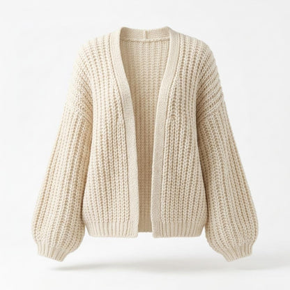 Mens Outlet House - Ravin | Rib-Knit Balloon-Sleeve Knit Cardigan Women