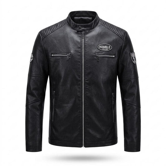 Mens Outlet House - Laser | Quilted Stand-Collar Leather Jacket Men