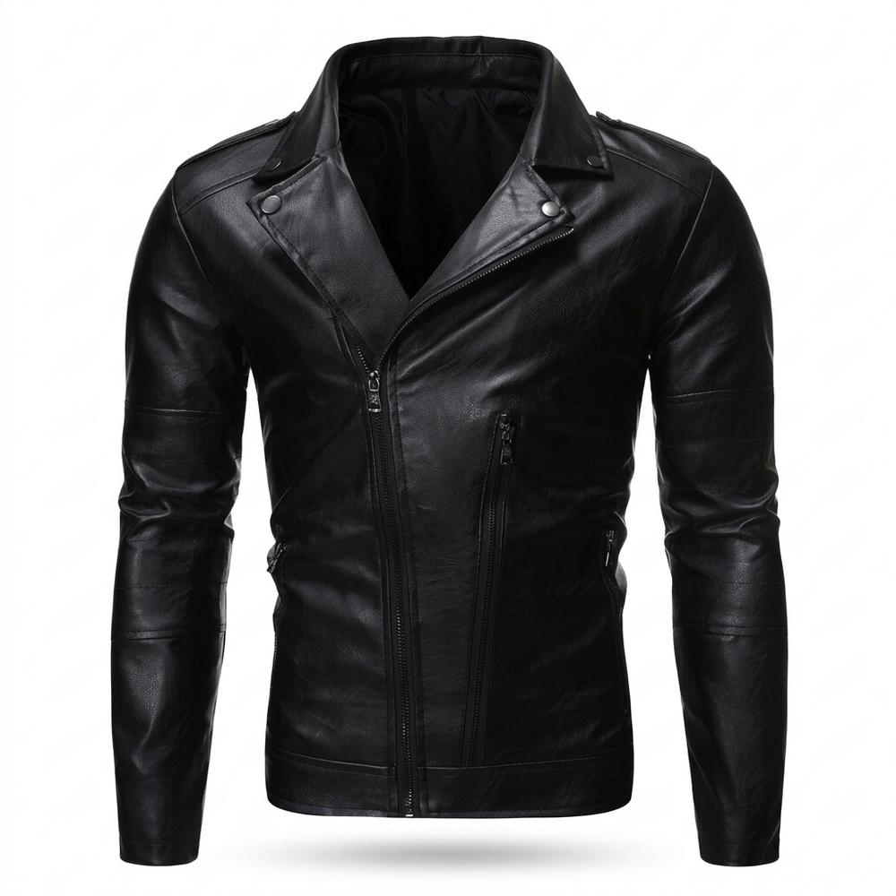 Mens Outlet House - Camor | Asymmetrical Zip-Up Leather Jacket Men