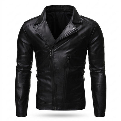 Mens Outlet House - Camor | Asymmetrical Zip-Up Leather Jacket Men