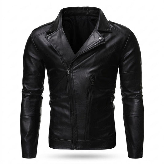 Mens Outlet House - Camor | Asymmetrical Zip-Up Leather Jacket Men