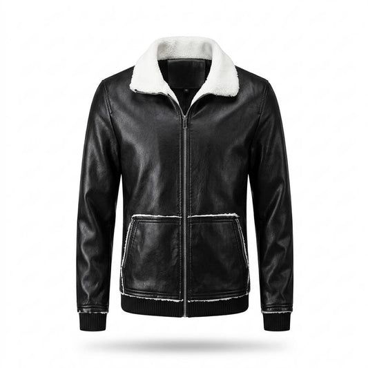 Mens Outlet House - Zalev | Sherpa-Lined Zip-Up Leather Jacket Men