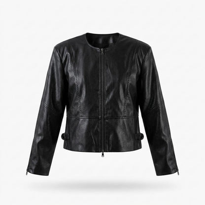 Mens Outlet House - Ralar | Collarless Zip-Up Leather Jacket Women