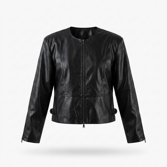 Mens Outlet House - Ralar | Collarless Zip-Up Leather Jacket Women
