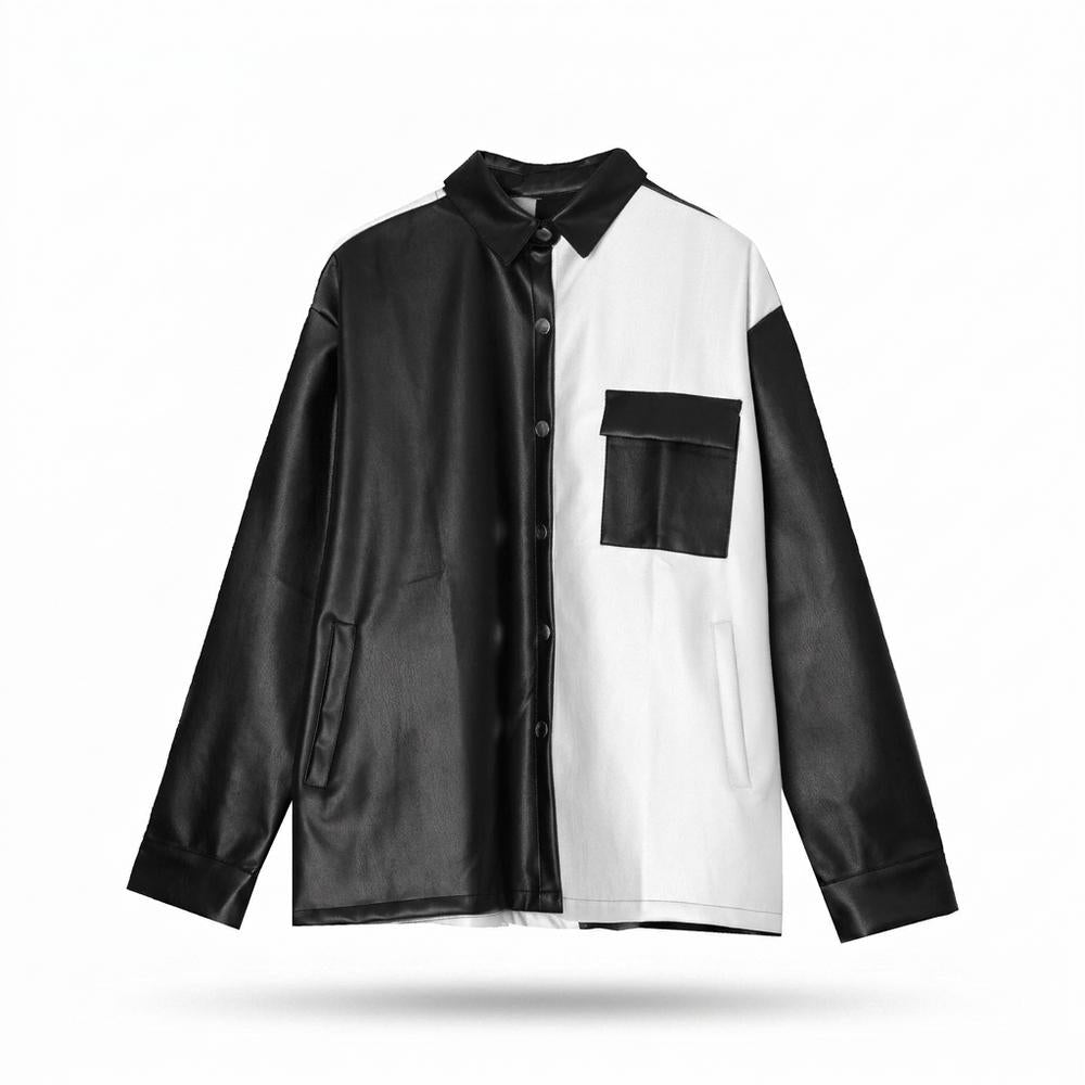 Mens Outlet House - Nedar | Two-Tone Faux Leather Jacket Unisex
