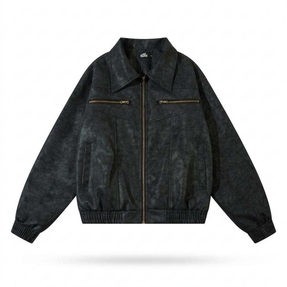 Mens Outlet House - Nakom | Textured Zip-Up Leather Jacket Unisex