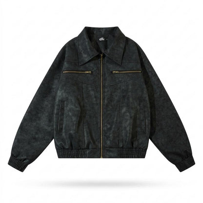 Mens Outlet House - Nakom | Textured Zip-Up Leather Jacket Unisex
