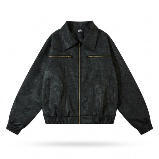 Mens Outlet House - Nakom | Textured Zip-Up Leather Jacket Unisex
