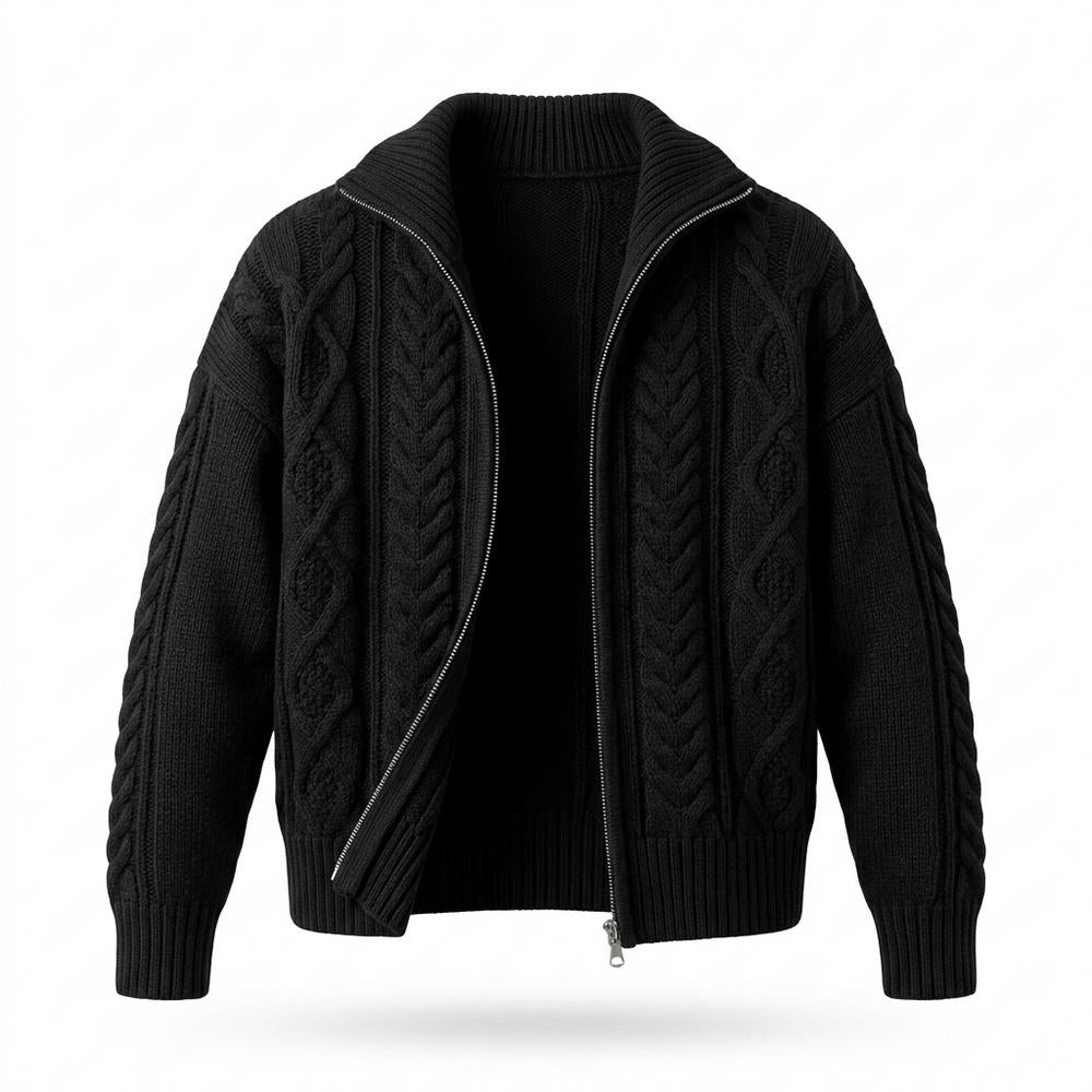 Mens Outlet House - Lomir | Cable-Knit Zip-Up Knit Cardigan Men