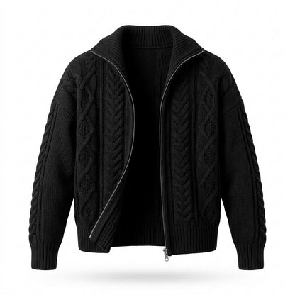 Mens Outlet House - Lomir | Cable-Knit Zip-Up Knit Cardigan Men