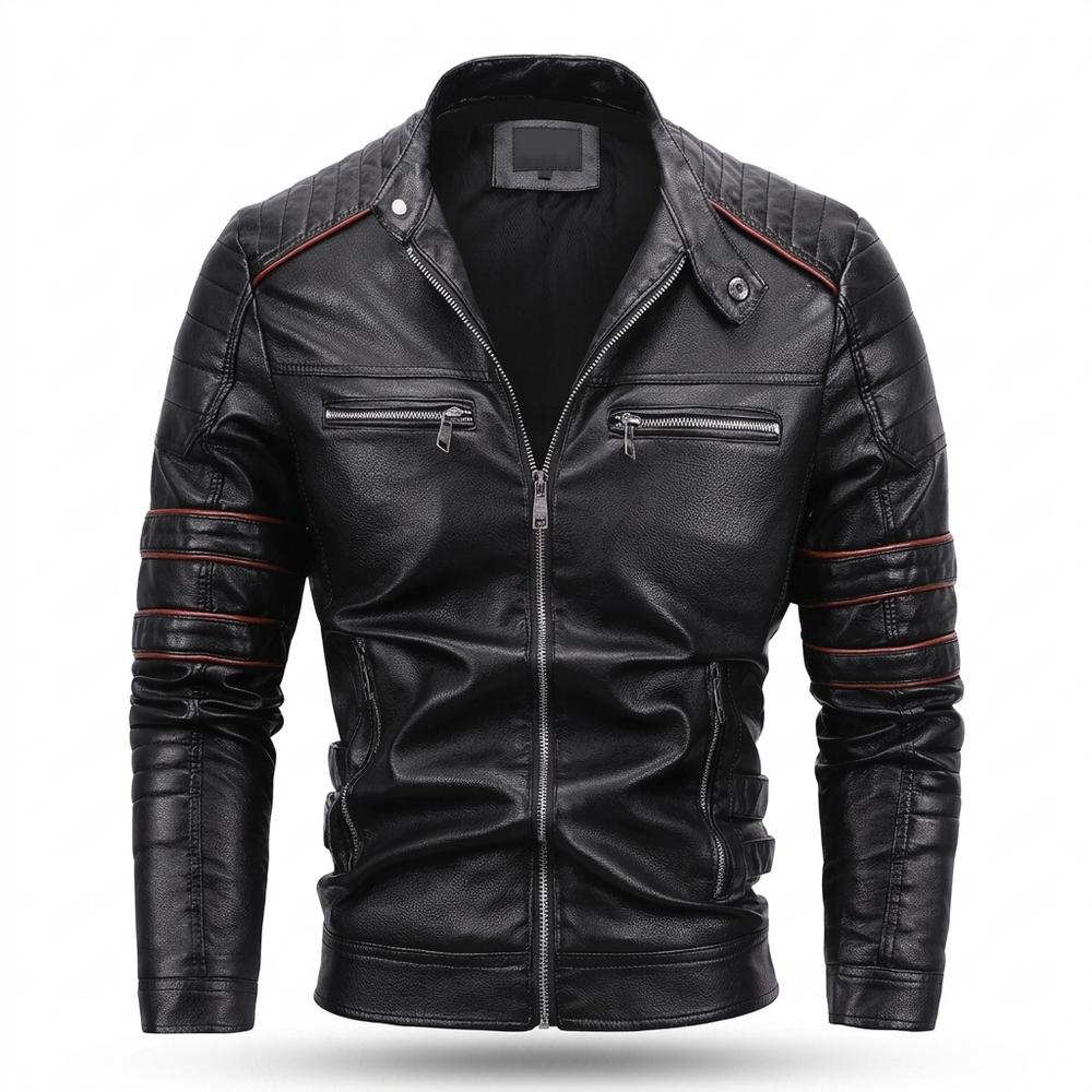 Mens Outlet House - Nosel | Quilted Zip-Up Leather Jacket Men