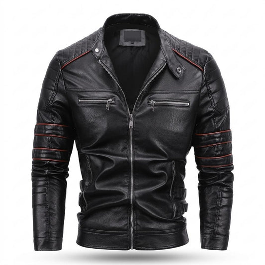Mens Outlet House - Nosel | Quilted Zip-Up Leather Jacket Men