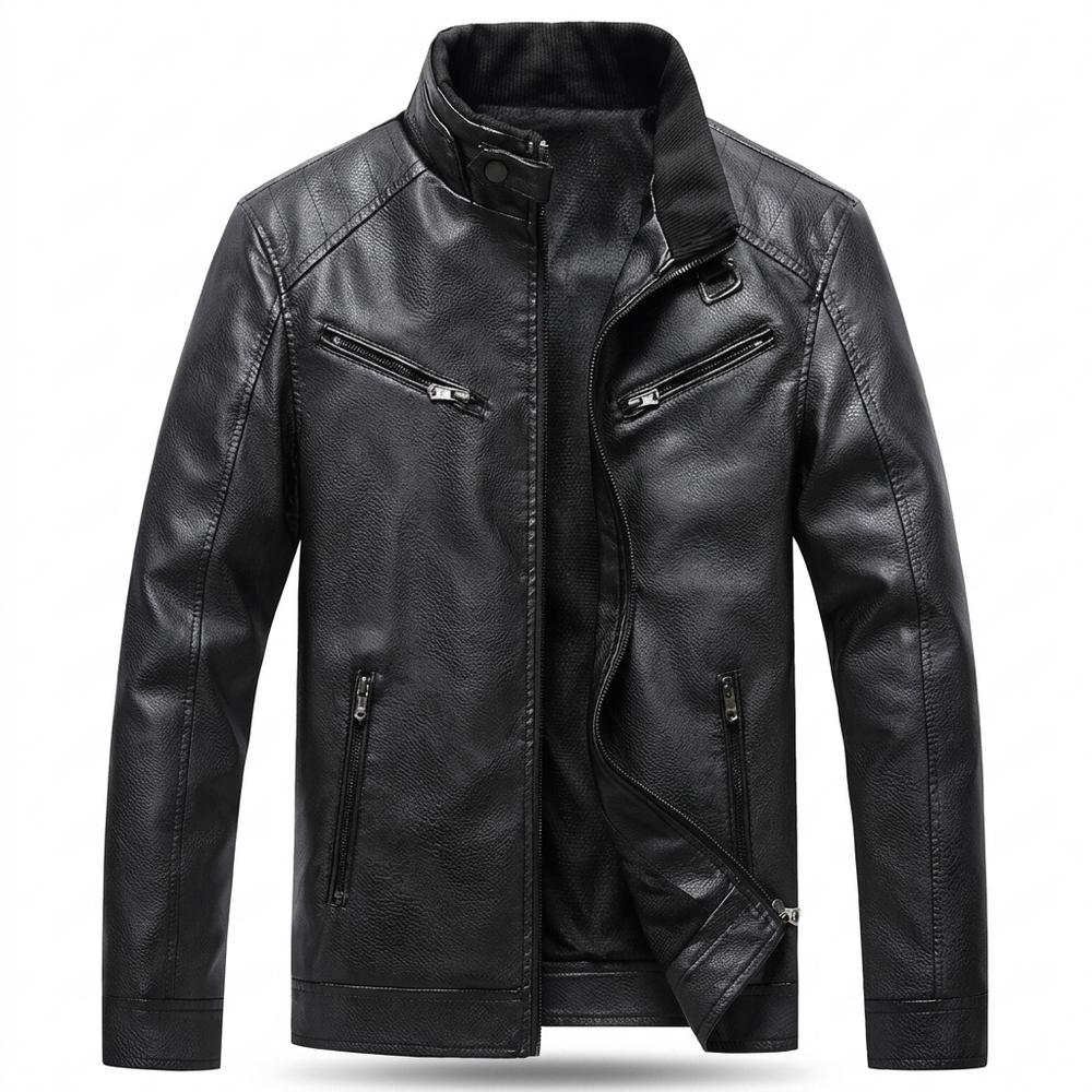 Mens Outlet House - Seral | Zip-Up Stand-Collar Leather Jacket Men