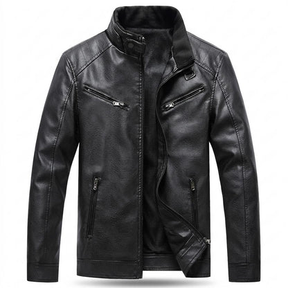 Mens Outlet House - Seral | Zip-Up Stand-Collar Leather Jacket Men