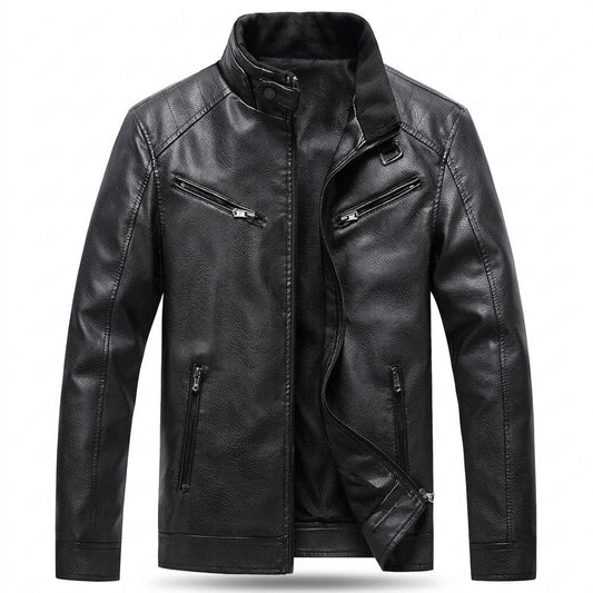 Mens Outlet House - Seral | Zip-Up Stand-Collar Leather Jacket Men