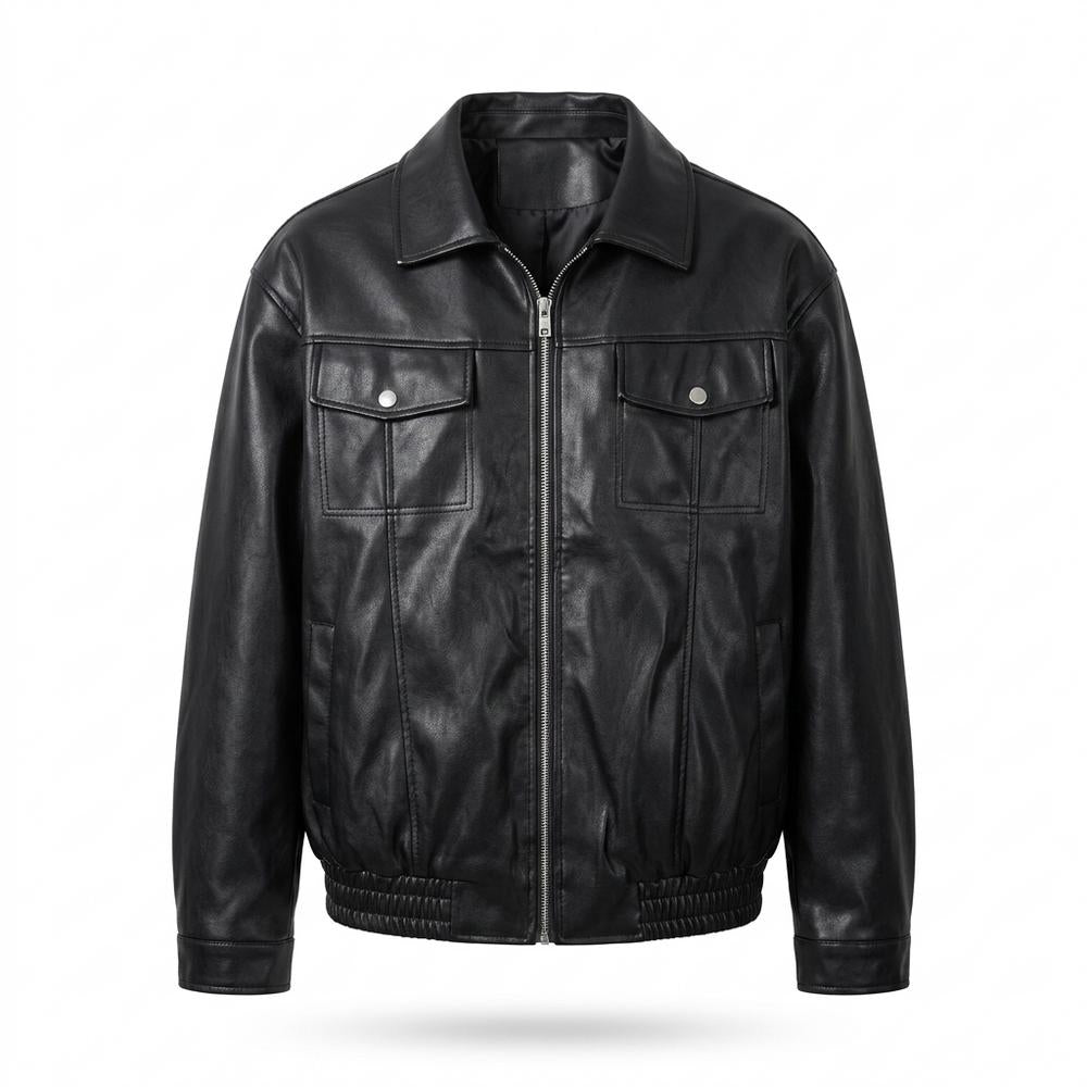 Mens Outlet House - Zesin | Zip-Up Relaxed-Fit Leather Jacket Men