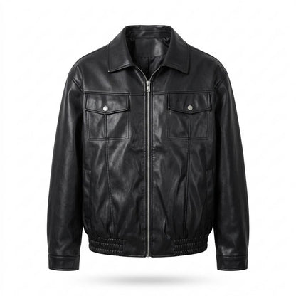 Mens Outlet House - Zesin | Zip-Up Relaxed-Fit Leather Jacket Men