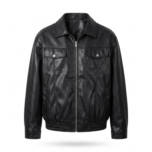 Mens Outlet House - Zesin | Zip-Up Relaxed-Fit Leather Jacket Men