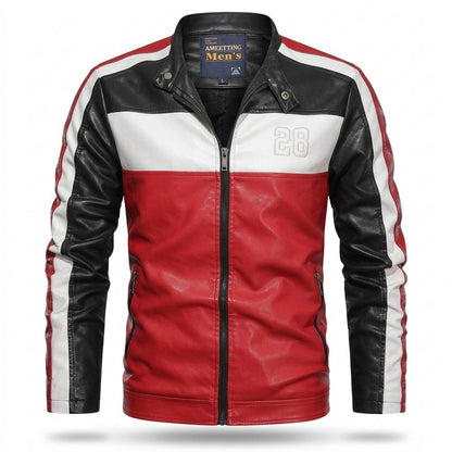 Mens Outlet House - Elnor | Color-Block Zip-Up Leather Jacket Men