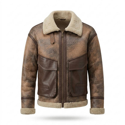 Mens Outlet House - Rosel | Shearling-Lined Patinated Leather Jacket Men